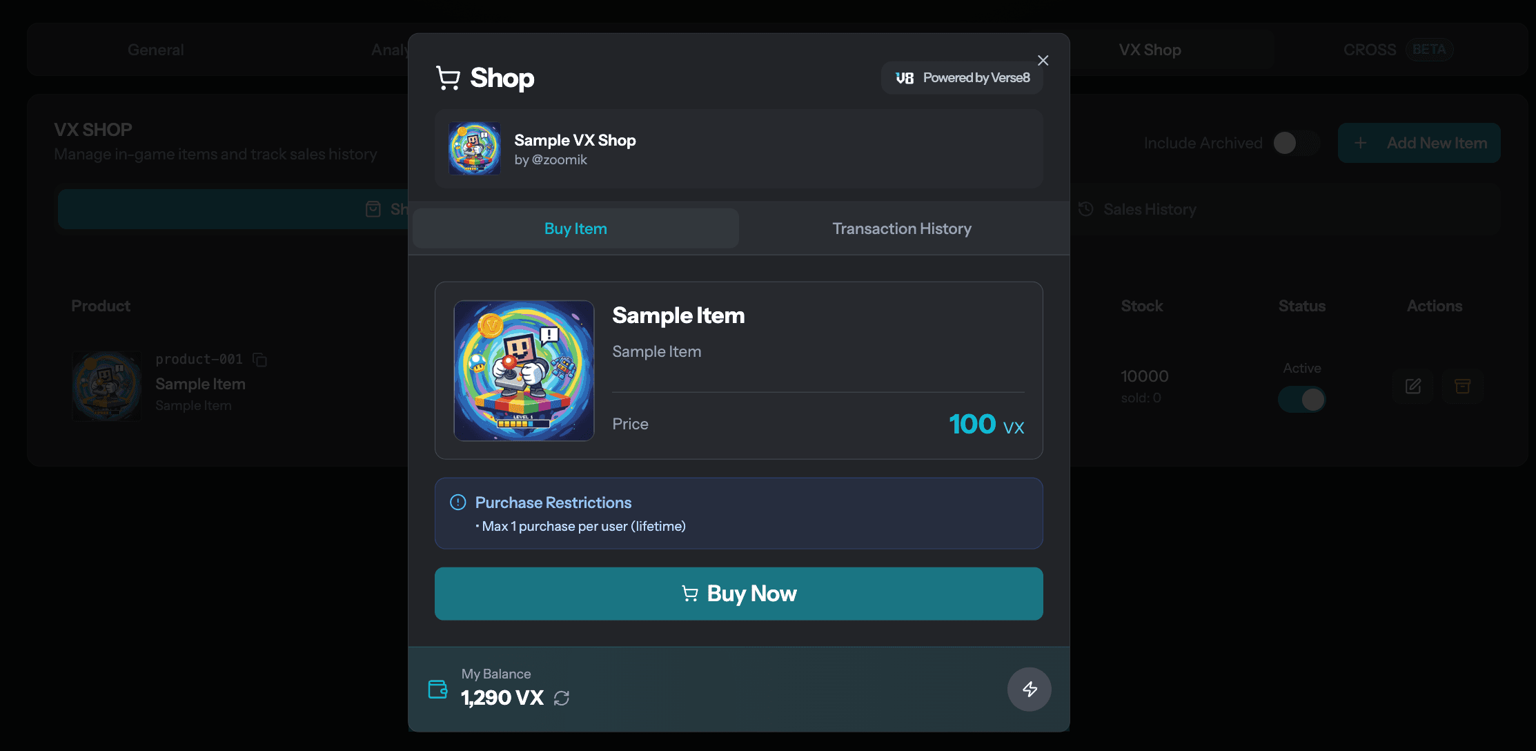 Step 2: Purchase Dialog Preview